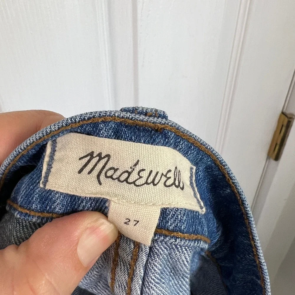 Madewell Womens 27 Blue Denim Mini Skirt Raw Hem 100% Cotton Minimalist y2k 90s